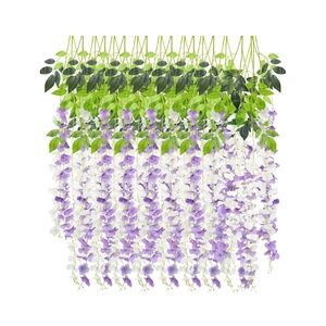 New 18 Pack Wisteria Hanging Flowers Vines Artificial Flowers White & Purple